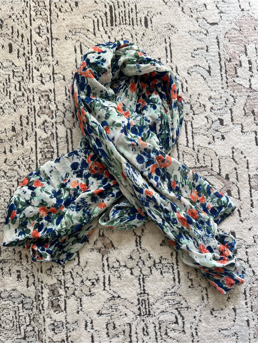 Lucky Brand Floral Accent Scarf Navy, Orange & Sage Season Transitional